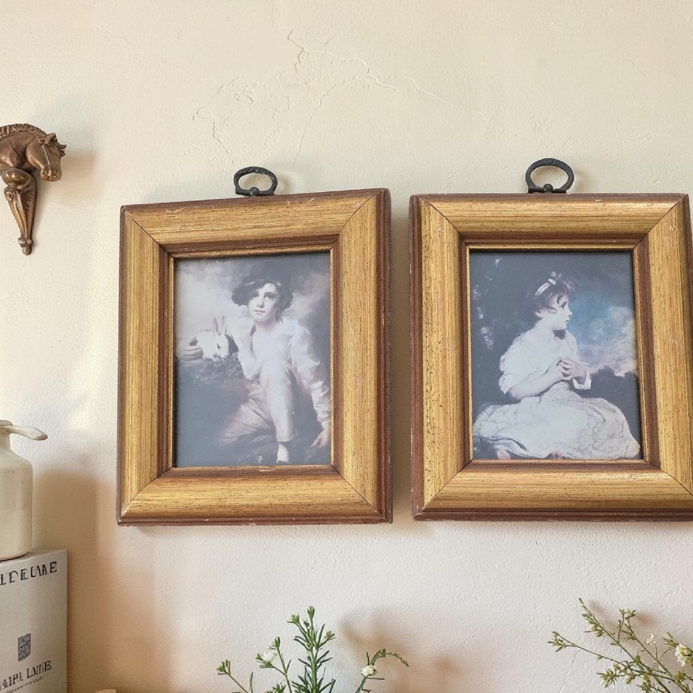 VTG Sir Henry Raeburn Boy &‎ Rabbit Framed Art Print Gold Wood Frame Cottagecore